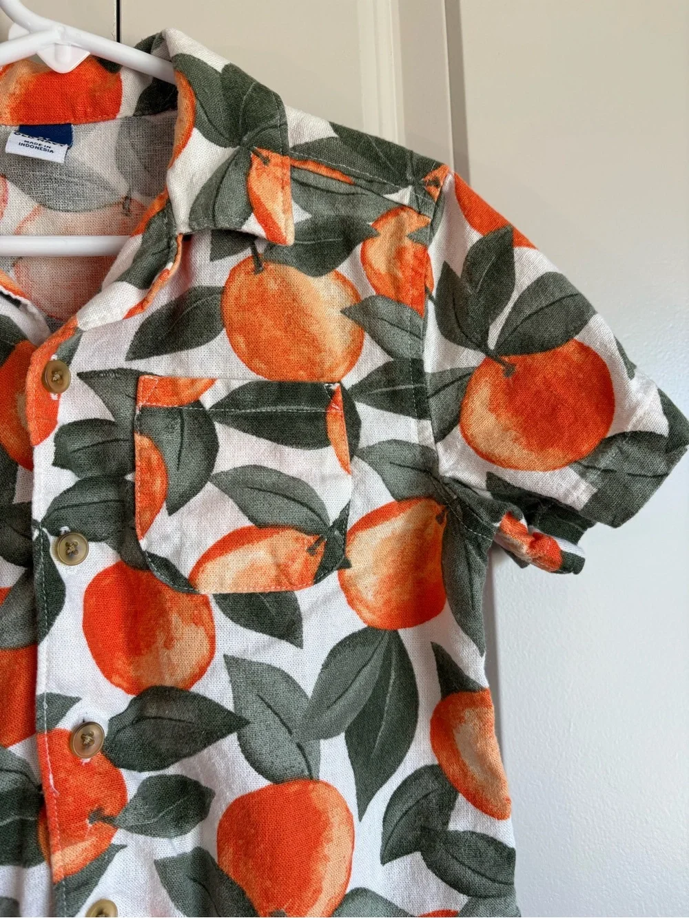 Old Navy Linen Blend Button Up Shirt Oranges Print Tropical Size 5T